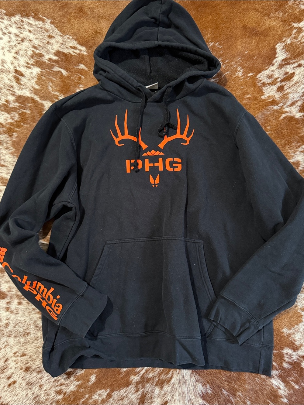 Columbia Black Crewneck Hoodie with Orange PHG Deer Logo